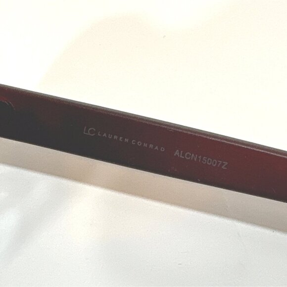Lauren Conrad Clear Frame Cat-Eye Sunglasses With Burgundy Arms & Gradient Lense - Picture 3 of 4
